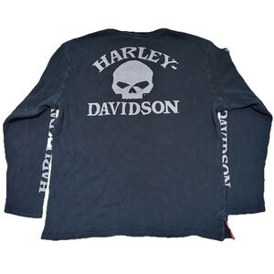 Rare Grail Harley Davidson Tribal Skull Thermal Henley Black Men's Large